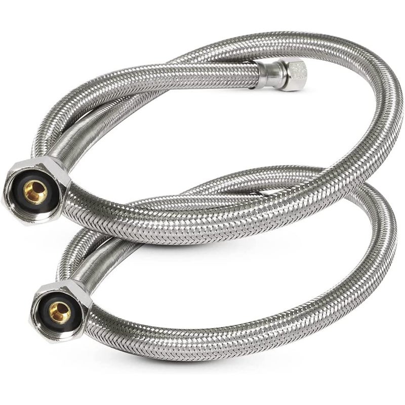 Highcraft CNCT27116-OM-2 Braided Faucet Connector 16" Long, 1/2" IPS Brass Nut X 3/8 Female Fitting, Stainless Steel Lead-Free, 2 Pack - Image 1